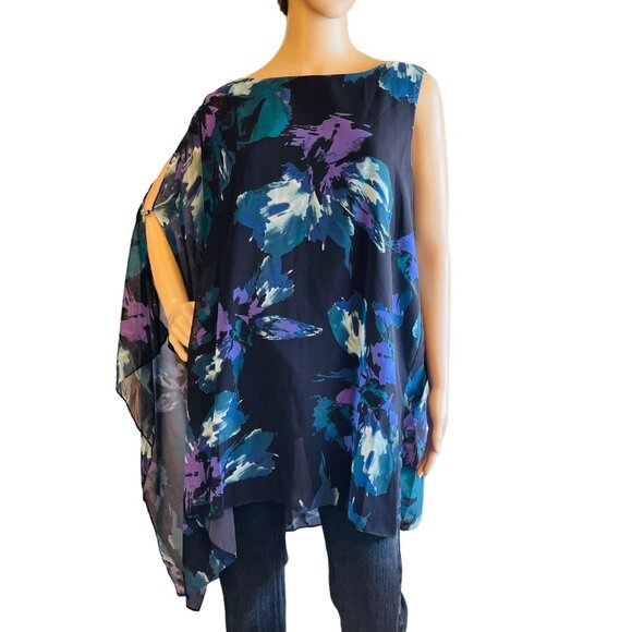 V by Vanessa Williams Asymmetrical Womens Flutter Blouse Sz 1X Floral - Picture 5 of 11